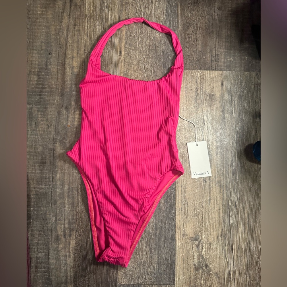 Vitamin A Hot Pink Ribbed One-Piece Swimsuit